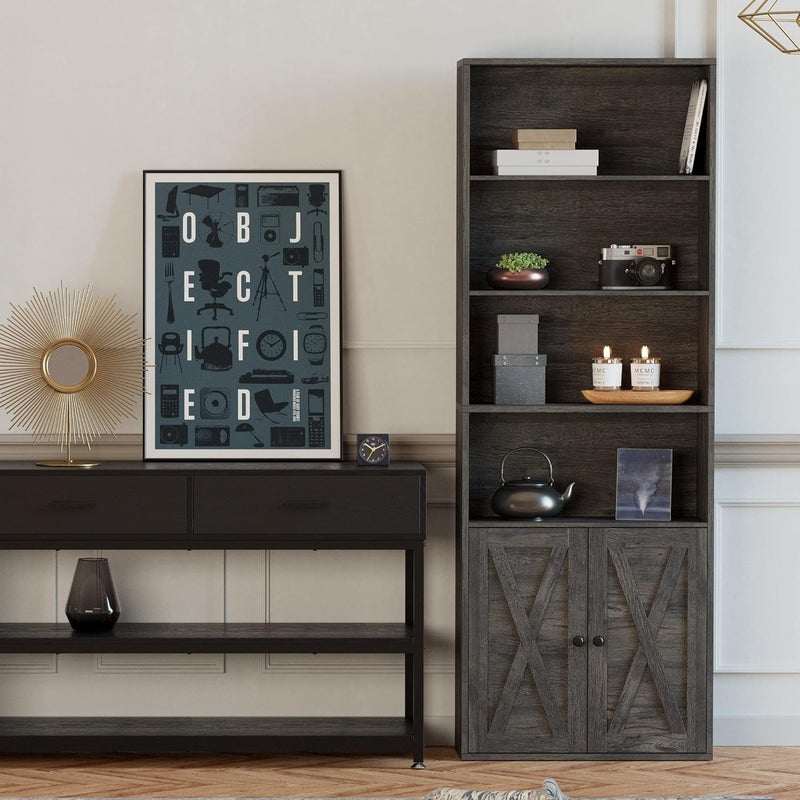 IRONCK Industrial Bookshelves and Bookcases with Doors Floor Standing 6 Shelf Display Storage Shelves 70 in Tall Bookcase for Home Office, Living Room - Image 4